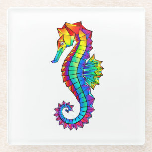 Rainbow Polygonal Seahorse Glazen Onderzetter