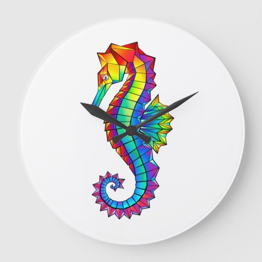 Rainbow Polygonal Seahorse Grote Klok (Voorkant)