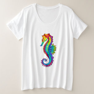 Rainbow Polygonal Seahorse Grote Maat T-shirt
