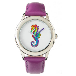 Rainbow Polygonal Seahorse Horloge
