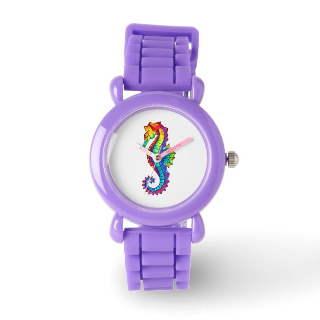 Rainbow Polygonal Seahorse Horloge (Voorkant)