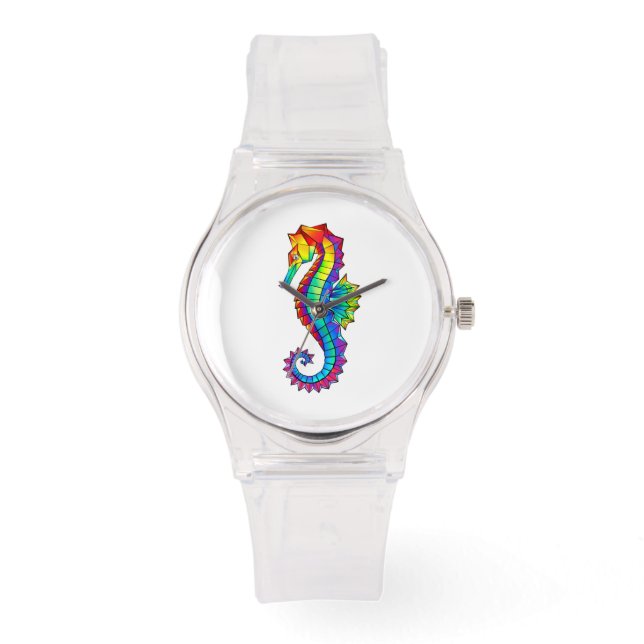 Rainbow Polygonal Seahorse Horloge (Voorkant)