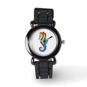 Rainbow Polygonal Seahorse Horloge