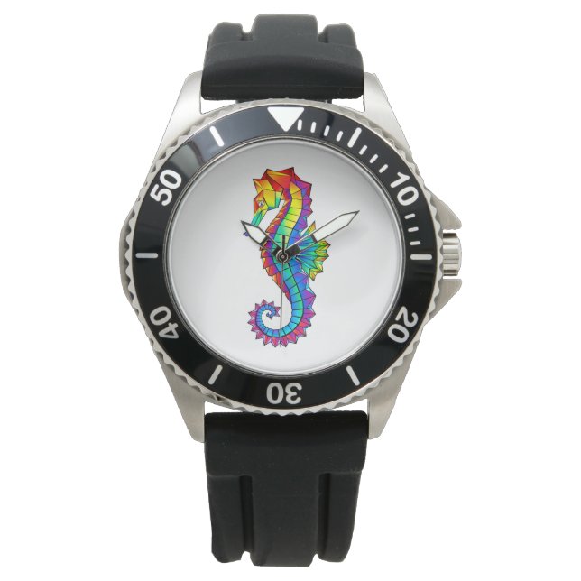 Rainbow Polygonal Seahorse Horloge (Voorkant)