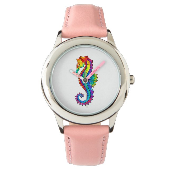 Rainbow Polygonal Seahorse Horloge (Voorkant)