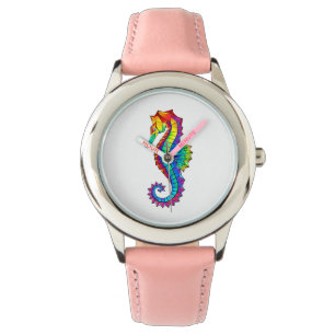 Rainbow Polygonal Seahorse Horloge