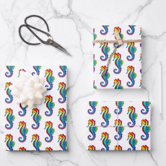 Rainbow Polygonal Seahorse Inpakpapier Vel (Voorkant)
