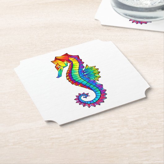 Rainbow Polygonal Seahorse Kartonnen Onderzetters (Gekanteld)