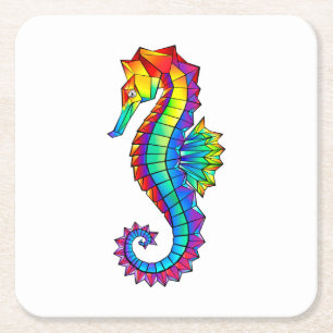 Rainbow Polygonal Seahorse Kartonnen Onderzetters
