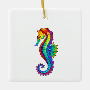 Rainbow Polygonal Seahorse Keramisch Ornament