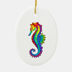 Rainbow Polygonal Seahorse Keramisch Ornament