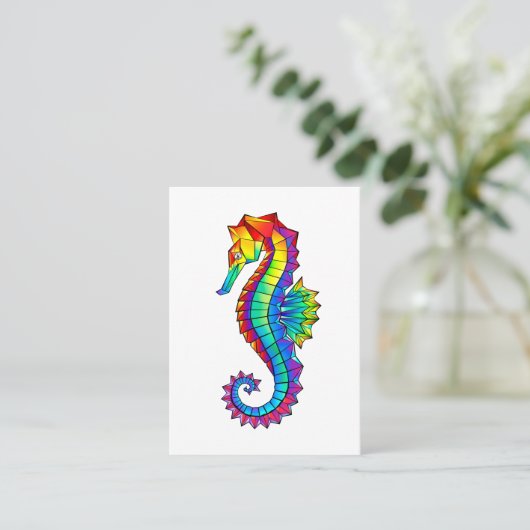 Rainbow Polygonal Seahorse Kortingskaartje (Staand voorkant)