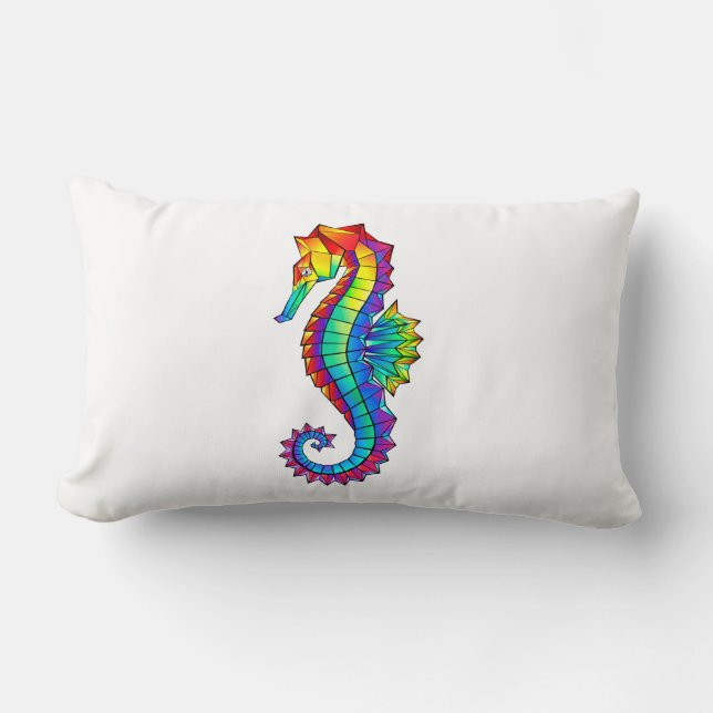 Rainbow Polygonal Seahorse Kussen (Voorkant)