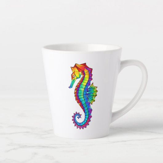 Rainbow Polygonal Seahorse Latte Mok (Rechts)