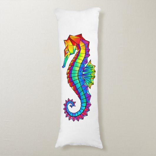 Rainbow Polygonal Seahorse Lichaamskussen (Voorkant Verticaal)