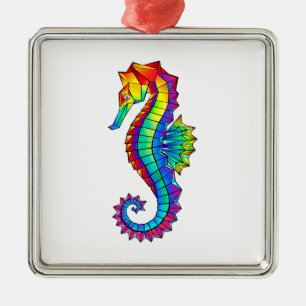 Rainbow Polygonal Seahorse Metalen Ornament
