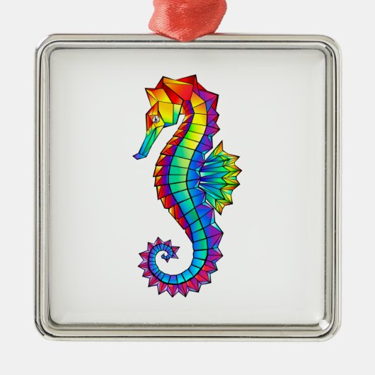 Rainbow Polygonal Seahorse Metalen Ornament (Voorkant)