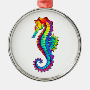 Rainbow Polygonal Seahorse Metalen Ornament