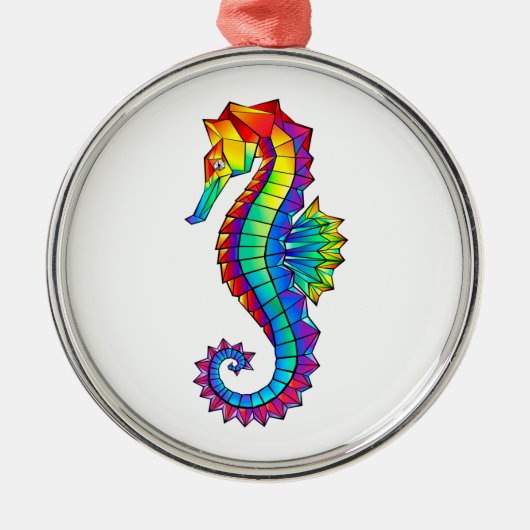Rainbow Polygonal Seahorse Metalen Ornament (Voorkant)