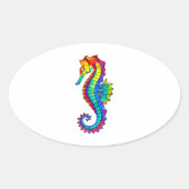 Rainbow Polygonal Seahorse Ovale Sticker (Voorkant)