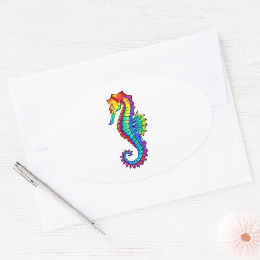 Rainbow Polygonal Seahorse Ovale Sticker (Envelop)