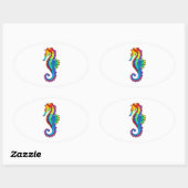 Rainbow Polygonal Seahorse Ovale Sticker (Vel)