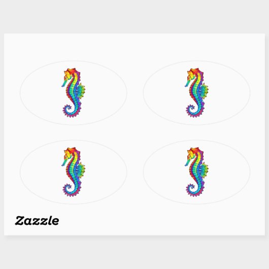 Rainbow Polygonal Seahorse Ovale Sticker (Vel)