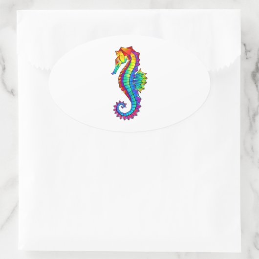 Rainbow Polygonal Seahorse Ovale Sticker (Tas)