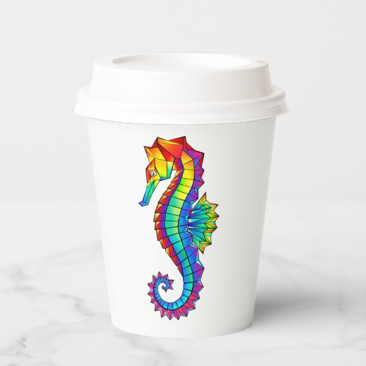 Rainbow Polygonal Seahorse Papieren Bekers (Voorkant)
