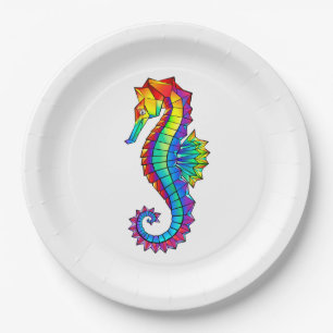 Rainbow Polygonal Seahorse Papieren Bordje