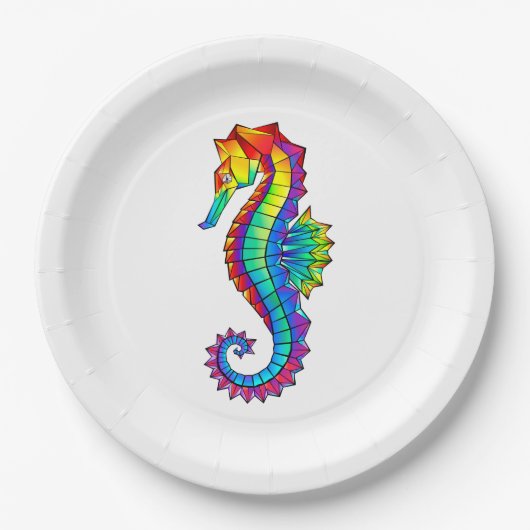 Rainbow Polygonal Seahorse Papieren Bordje (Voorkant)