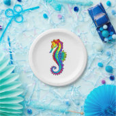 Rainbow Polygonal Seahorse Papieren Bordje (Feest)