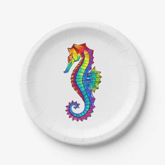 Rainbow Polygonal Seahorse Papieren Bordje (Voorkant)