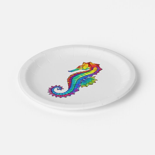 Rainbow Polygonal Seahorse Papieren Bordje (Gekanteld)