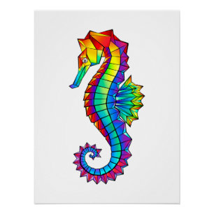 Rainbow Polygonal Seahorse Perfect Poster