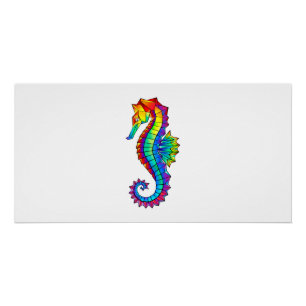 Rainbow Polygonal Seahorse Perfect Poster