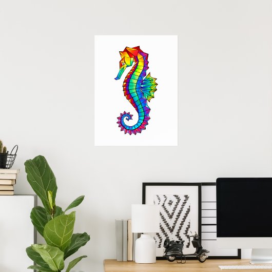 Rainbow Polygonal Seahorse Poster (Thuiskantoor)