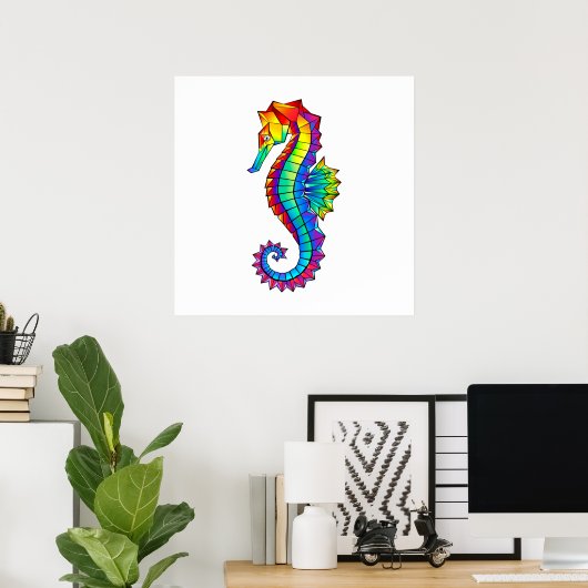 Rainbow Polygonal Seahorse Poster (Thuiskantoor)