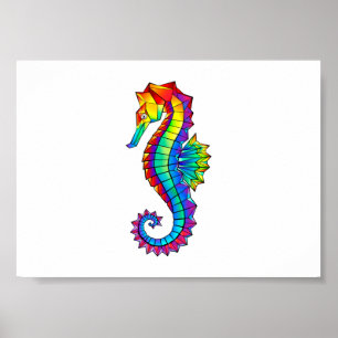 Rainbow Polygonal Seahorse Poster