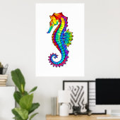 Rainbow Polygonal Seahorse Poster (Thuiskantoor)