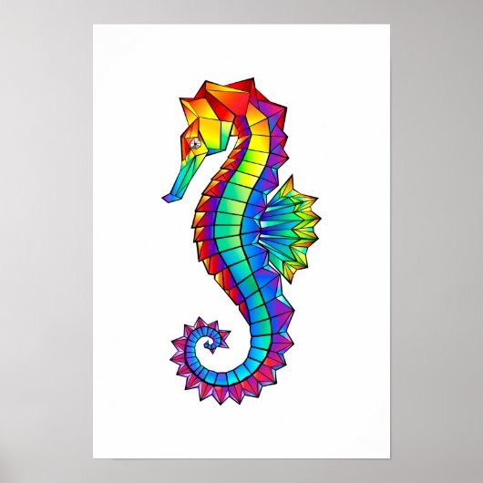 Rainbow Polygonal Seahorse Poster (Voorkant)