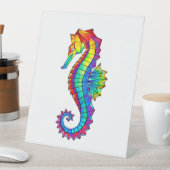 Rainbow Polygonal Seahorse Reclamebord Met Voetstuk (Insitu)