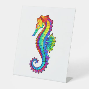Rainbow Polygonal Seahorse Reclamebord Met Voetstuk