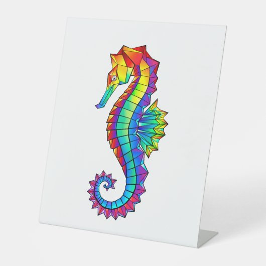 Rainbow Polygonal Seahorse Reclamebord Met Voetstuk (Voorkant)
