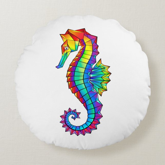 Rainbow Polygonal Seahorse Rond Kussen (Voorkant)