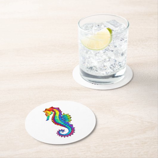 Rainbow Polygonal Seahorse Ronde Kartonnen Onderzetter (Insitu)