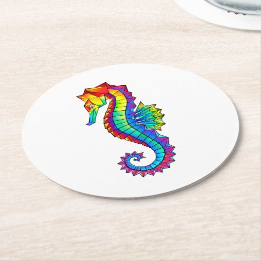 Rainbow Polygonal Seahorse Ronde Kartonnen Onderzetter (Gebogen)