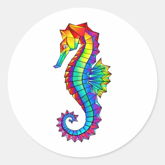 Rainbow Polygonal Seahorse Ronde Sticker (Voorkant)
