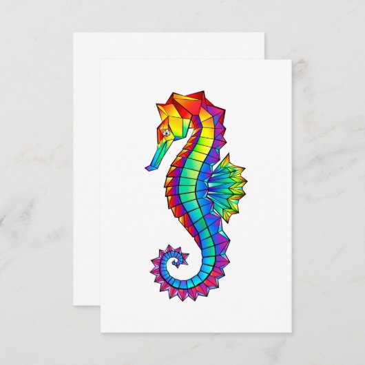 Rainbow Polygonal Seahorse RSVP Kaartje (Voorkant / Achterkant)