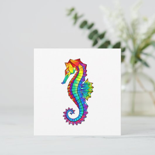 Rainbow Polygonal Seahorse Save The Date (Staand voorkant)